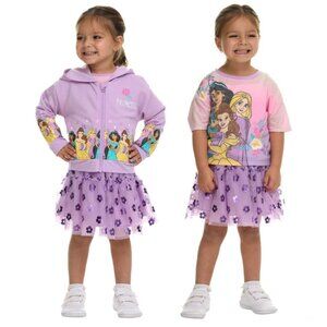 NWT Disney Princes Girls' 3-piece Tutu Set, full-zip hoodie, tee, & tutu skirt